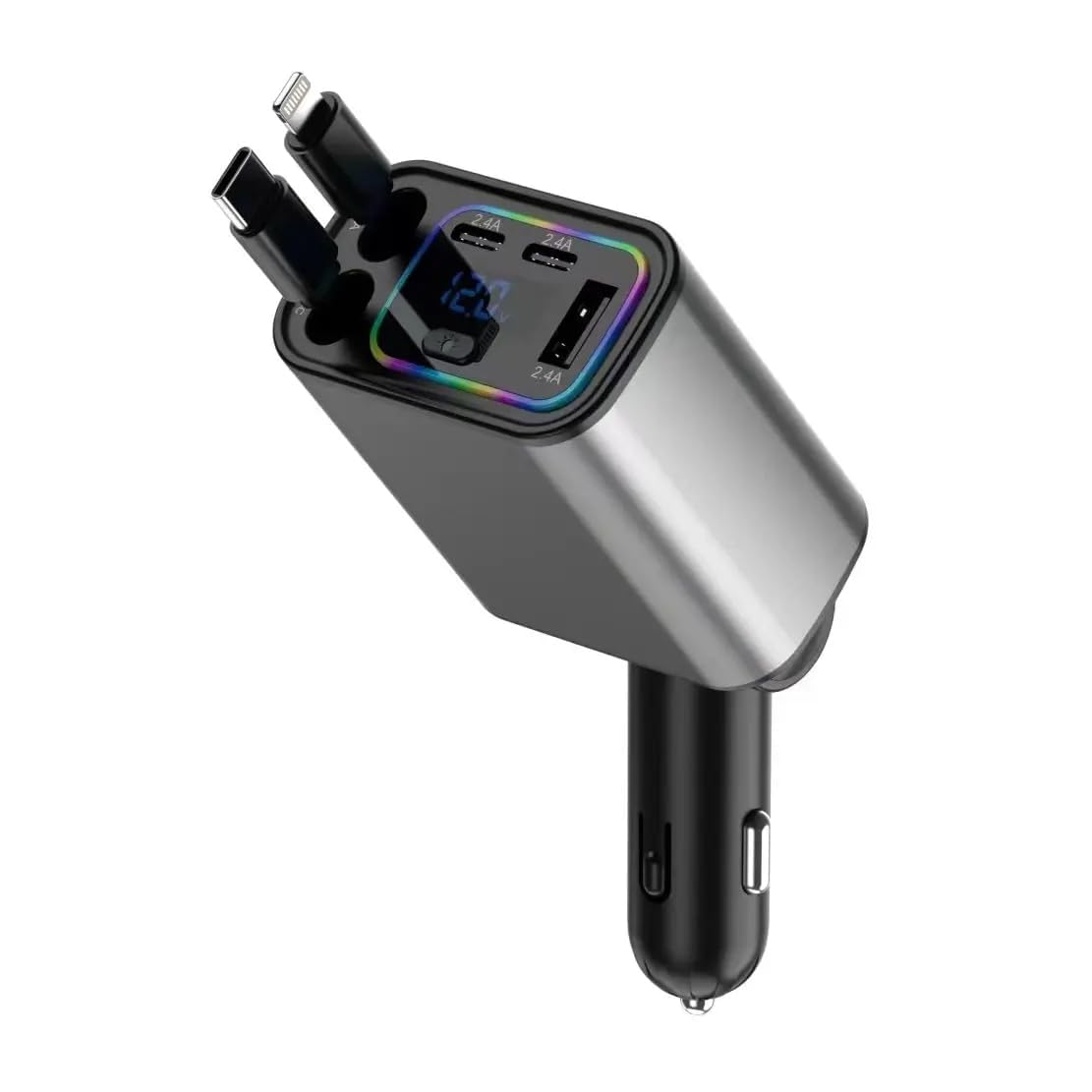 Retractable Car Charger, 120W 5 in 1 Super Fast Charge Car Phone Charger - iPhone & Android