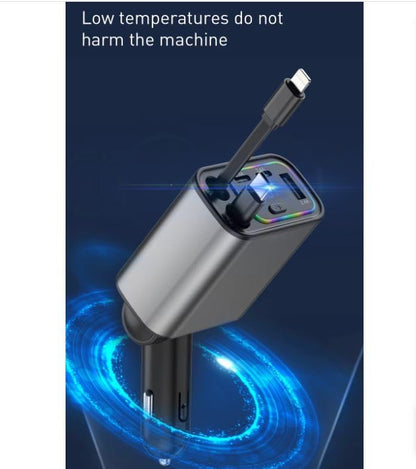 Retractable Car Charger, 120W 5 in 1 Super Fast Charge Car Phone Charger - iPhone & Android