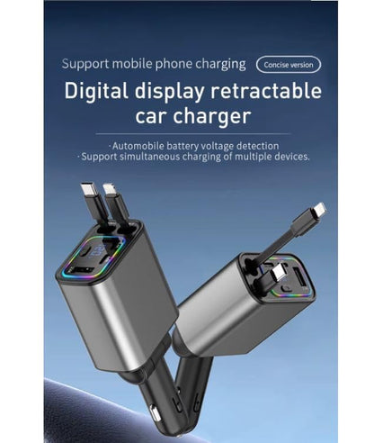 Retractable Car Charger, 120W 5 in 1 Super Fast Charge Car Phone Charger - iPhone & Android