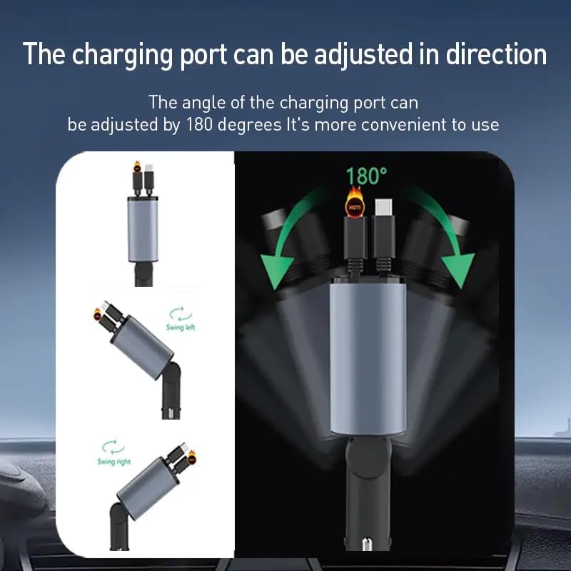 Retractable Car Charger, 120W 5 in 1 Super Fast Charge Car Phone Charger - iPhone & Android