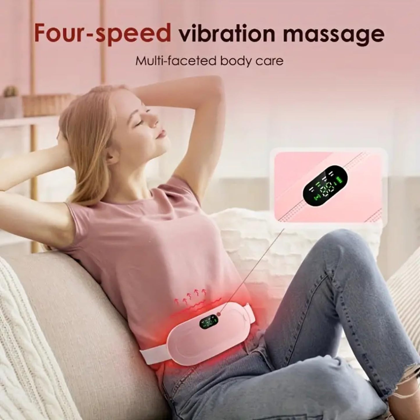 Portable Cordless Heating Pad-Menstrual Heating Pad,Warm Palace Belt For Back Pain With 3 Heat Levels&4 Massage Modes-Back Or Belly Heating Pad For Women&Girl Belly Wrap Belt