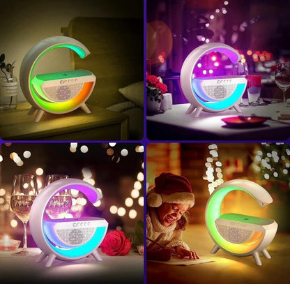 4 IN 1 MULTIFUNCTION G SHAPE LED BLUTOOTH SPEAKER WITH WIRELESS 15W CHARGER