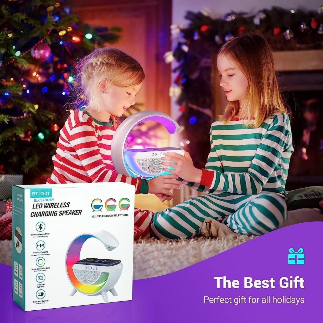 4 IN 1 MULTIFUNCTION G SHAPE LED BLUTOOTH SPEAKER WITH WIRELESS 15W CHARGER