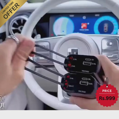 Retractable Car Charger, 120W 5 in 1 Super Fast Charge Car Phone Charger - iPhone & Android